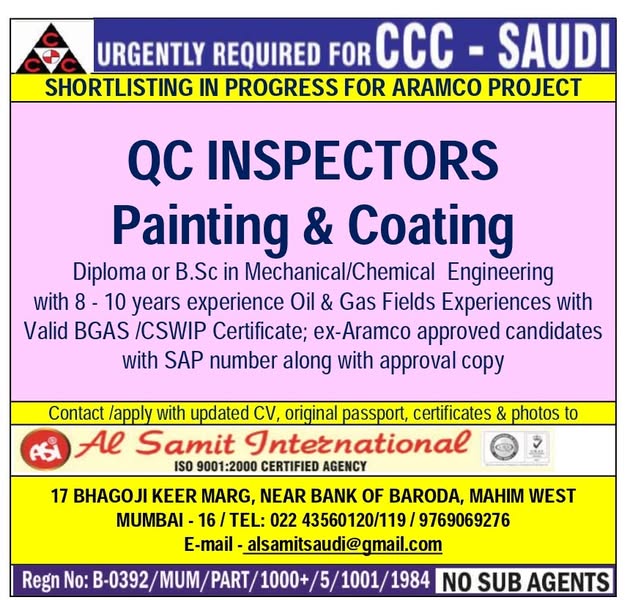QC Inspector (Painting & Coating) Job in Saudi Arabia